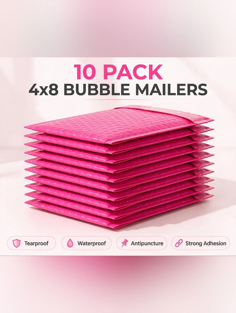 Pink Bubble Mailer Protective Padded - (10 Pack 4x8)